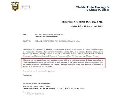 MTOP desmiente firma de acta para la construcci&oacute;n de la v&iacute;a Romerillos