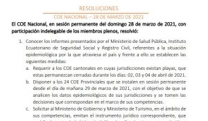 Medidas del COE Nacional para evitar contagios en Semana Santa